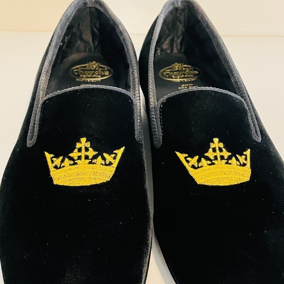 Church's Sovereign Black Velvet Gold Crown Embroidered Men's Evening Loafers 7 F - Picture 8 of 16
